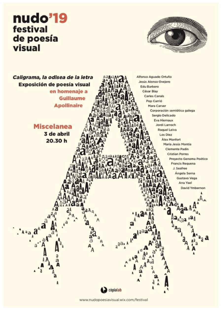 Exposición conjunta. Nudo festival poesía visual.”Caligrama, la odisea de la letra” homenaje  Guillaume Apollinaire.